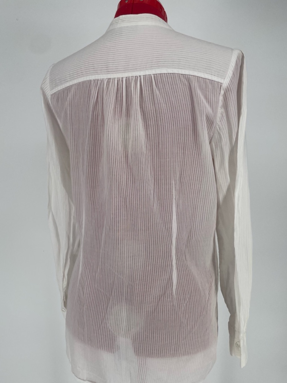 A.n.A. White Lightweight 100% Cotton Striped Button Down Pin-tuck Casual Blouse - Picture 11 of 16